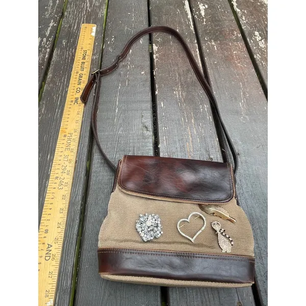 Liz Claiborne Vintage Crossbody Bag With Mostly Vintage Brooches - Image 2