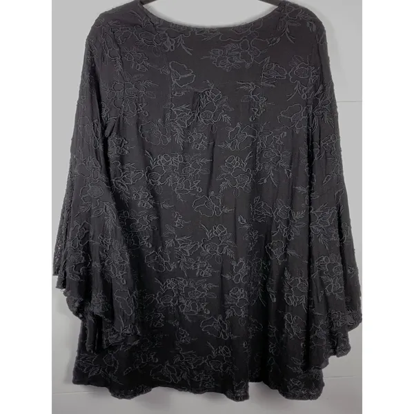 Altar'd State Black Embroidered Boho Tunic Medium Bell Sleeve Lace Top Festival - Image 8