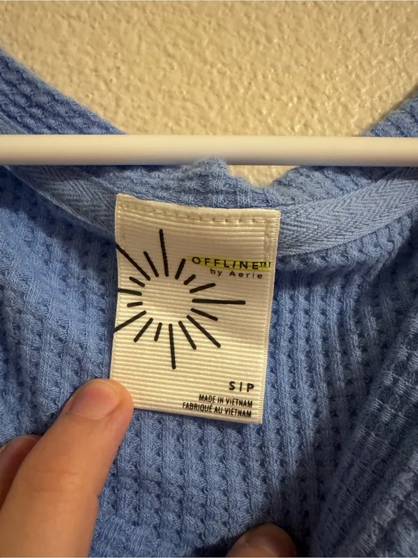 NWOT aerie Light Blue Waffle Knit Long Sleeve Top - Image 2