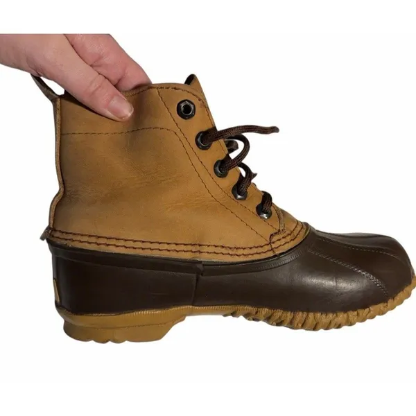 LL BEAN Women's Brown Leather Uninsulated Duck Bean Boots Sz 7 Rain Snow Winter - Image 8