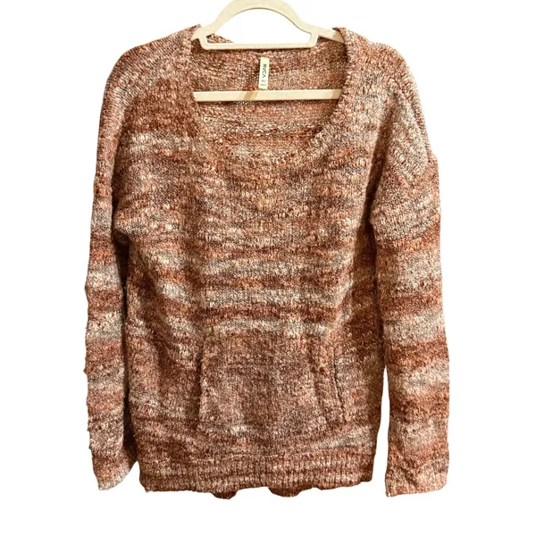 RVCA Womens Space Dye Knit‎ Pullover Sweater Brown Tan Kangaroo Pocket XS/S - Image 2