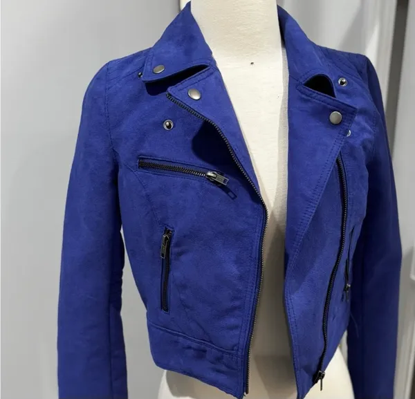 Divided by H&M Royal Blue Faux Suede Moto Biker Jacket - Image 2