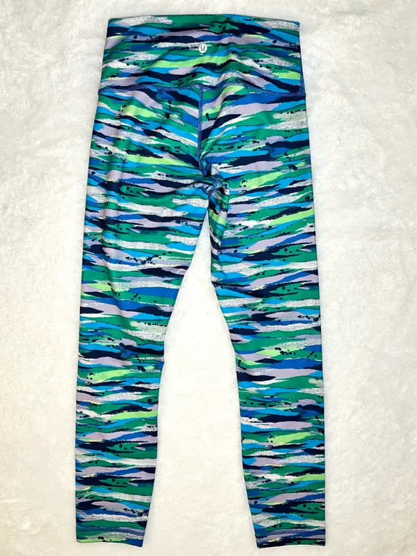 LULULEMON Wunder Under Striped Midi Legging • Blue Green Purple • Women Size 6 • - Image 2