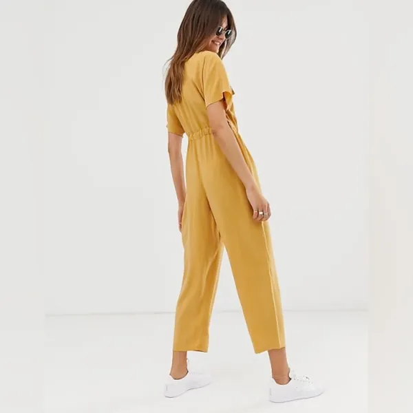 ASOS Mustard Yellow Utility Jumpsuit Wide Leg Belted Waist Size L NWT - Image 3