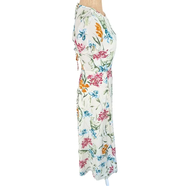 Lulus XS Floral Midi Dress Tie Back Slit Tropical Summer‎ Vacation - Image 10