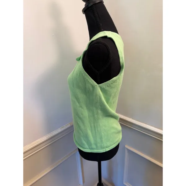 Vintage 90s Jeanne Pierre Asymmetrical Button Cotton Knit Tank Top Apple Green - Image 4