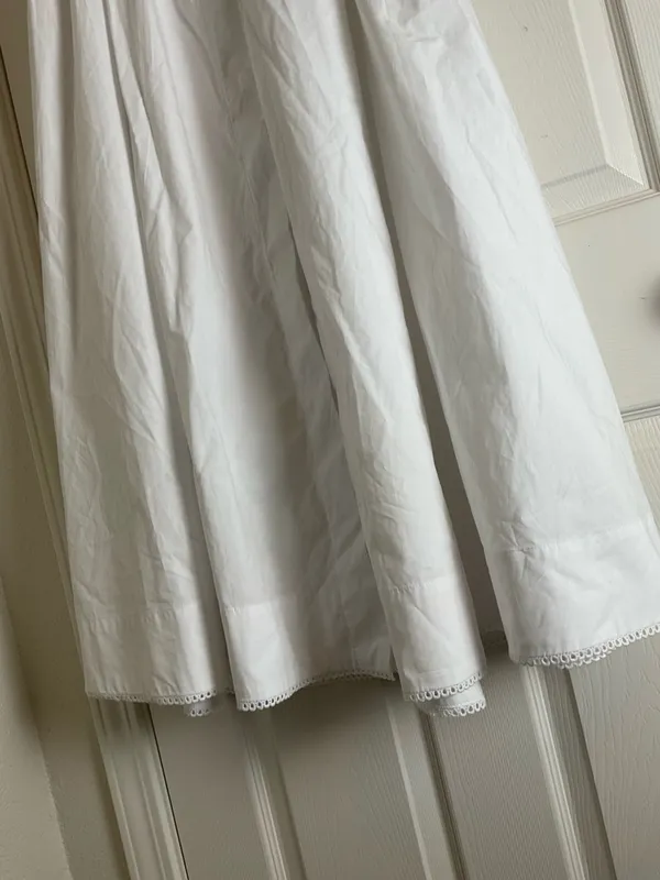 Zara White 100% Cotton Button-Front Midi Skirt with Eyelet Lace Trim - Size S - Image 3