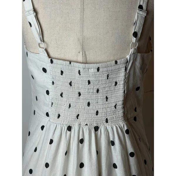 Old Navy Maxi Dress Women Medium White Polka Dot Ruffle Linen Blend Cami Retro - Image 10