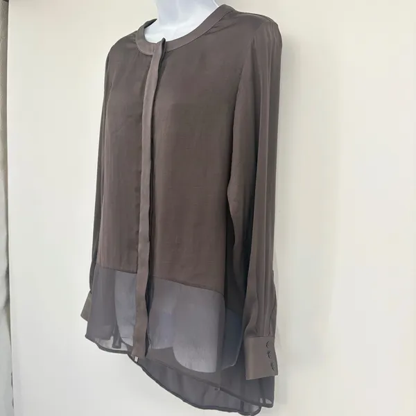 Rag & Bone Silk Sheer Hi Low Blouse Taupe Long Sleeve‎ Top S Minimalist Designer - Image 3
