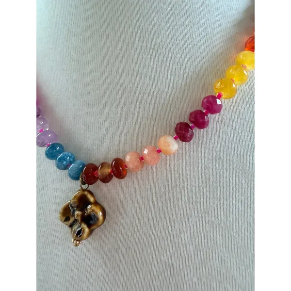 Natural Life Rainbow Beaded Necklace Ceramic Flower Pendant Multicolor 17-20in - Image 3