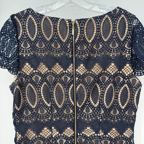 Eliza J Sheath Dress Womens 8 Navy Lace Wedding Guest Formal Feminine Romantic - Image 7