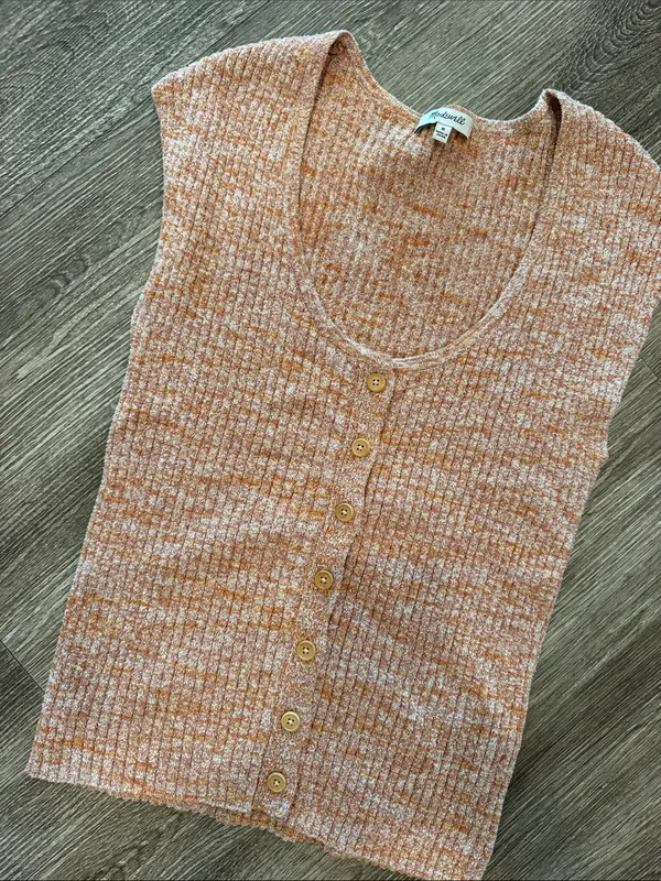 Madewell Marled Shaw Button-Front Sweater Tee Orange tiger medium - Image 3