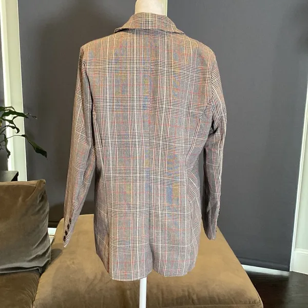 Women’s Oversized Casual Notched Lapel Jacket One Button Plaid Size M NWT - Image 3