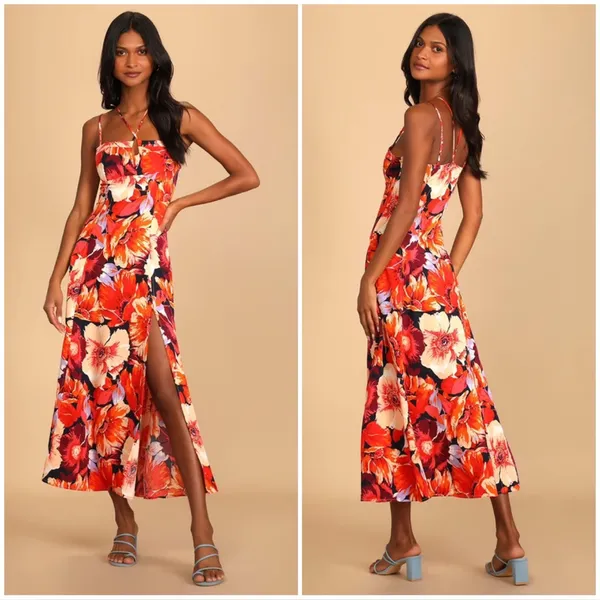 Lulu’s Boldest Blooms Strappy Floral Midi Dress Small - Image 3