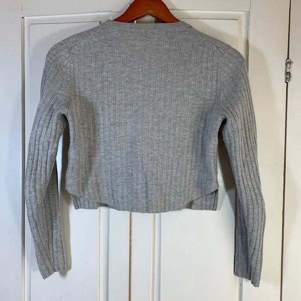 Babaton Aritzia Gray Wool Linen Ribbed Cropped Sweater Medium Neutral‎ Cozy - Image 7