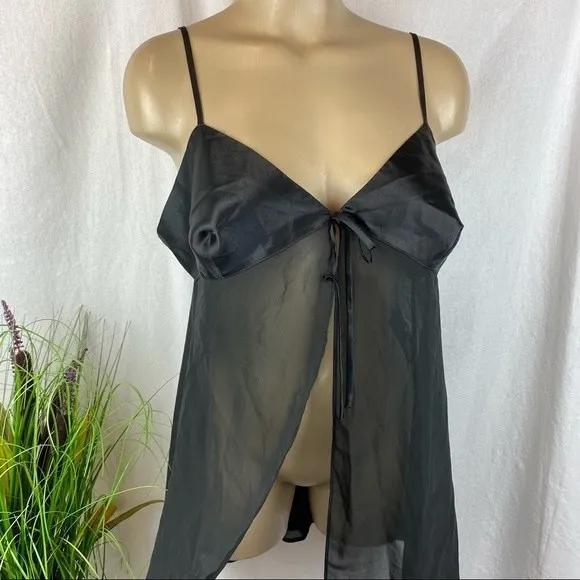 VS Victoria’s Secret Black Open Front Short Sleep Dress L - Image 4