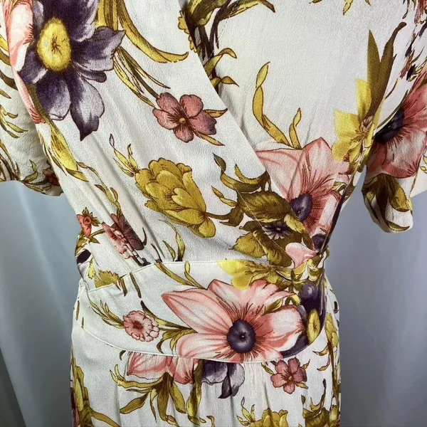 Anthropologie Tiny Floral Wrap Maxi Dress Ivory Multi Color‎ Womens Medium Boho - Image 2