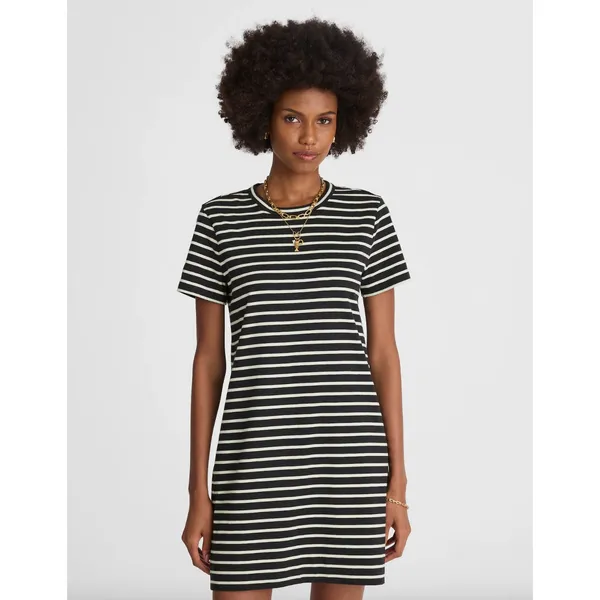 Madewell Mini Tee Dress Dark Navy Crewneck Striped Cotton Relaxed Large NWT - Image 2