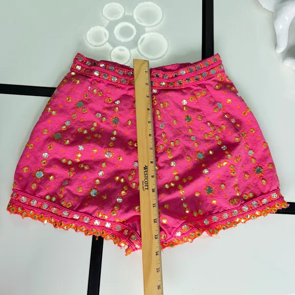 ✨ ZARA Fuchsia Pink Mirror Embroidered Shorts - Boho Festival High-Waisted Size S - Image 9
