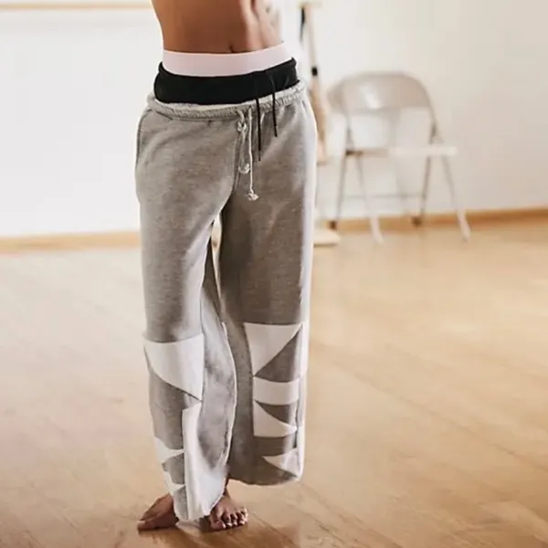 Free People Movement Hot Shot Geometric Patchwork Wide Leg Sweatpants‎ Gray XS - Image 3