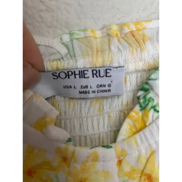 Large Sophie Rue Rayon Puff Sleeve Mini Dress Butter Yellow Floral Sundress - Image 5