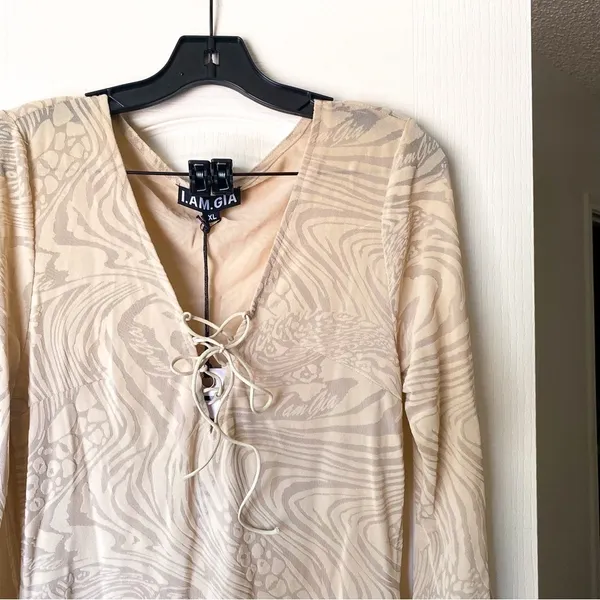 I.AM.GIA Dress Amina Cutout Adjustable Ruching Sheer Velvet Tan‎ Burn Out XL NWT - Image 7