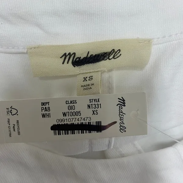 Madewell Womens Top Extra Small White Puff Sleeve Casual T Shirt Round Neck NT331 - Image 4