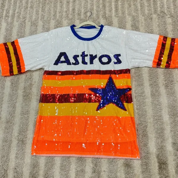 Houston Astros sequins tshirt dress MLB Sparkle city QOS baseball short sleeve - Image 2