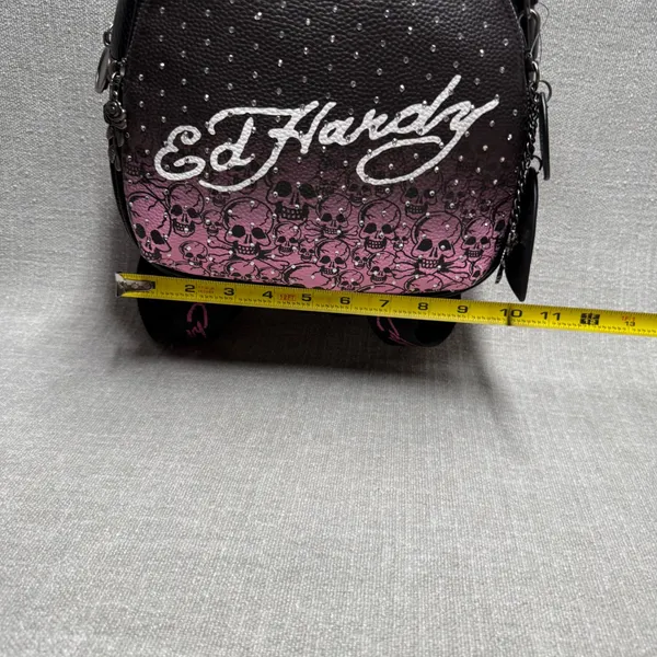Ed Hardy Mini Backpack Pink‎ Black Skull Rhinestone Y2K NWT Vegan Leather - Image 6