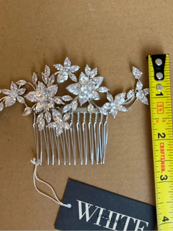 WHITE by Vera Wang VWC72346 Cubic Zirconia Floral Bridal Hair Comb Silver NWT - Image 10