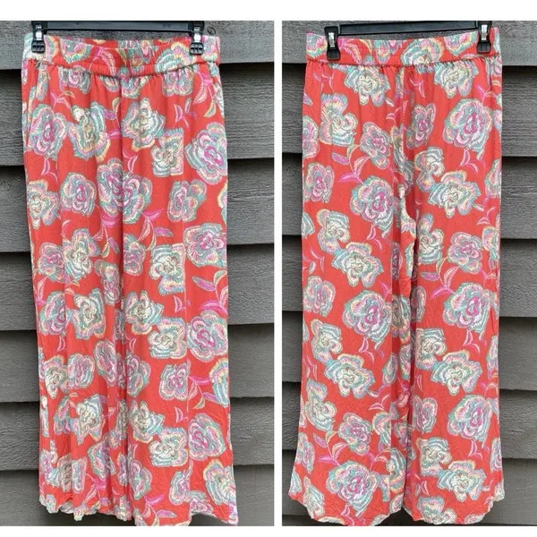Resort Boho Floral Wide Leg Pants Z Supply Dante Tango Red Cruise Rayon M - Image 2