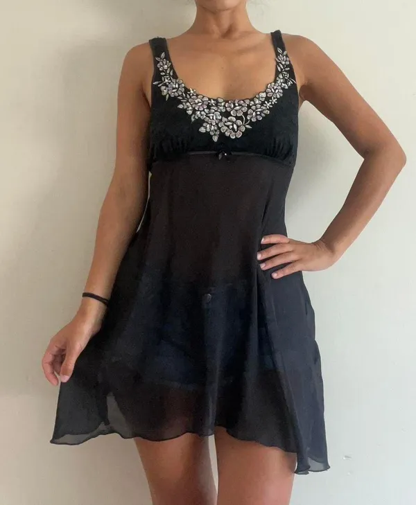 Linea Donatella Black Embellished Y2K Slip Dress Lingerie - Image 7