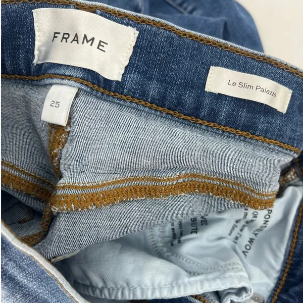 FRAME‎ Le Slim Palazzo Raw Fray Wide Leg Jeans Mermaid Size 25 - Image 6