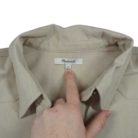 Madewell Womens‎ Size 14 Western Shirt Beige Twill Button Down Flap Pockets - Image 5