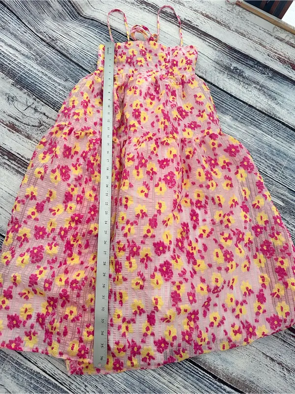Collective The Label Pink Floral Midi Dress with Smocked Bodice - Image 9