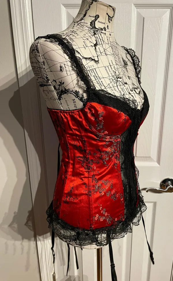 Vintage y2k Lace Floral Corset Steampunk Victorian Gothic Satin - Image 4