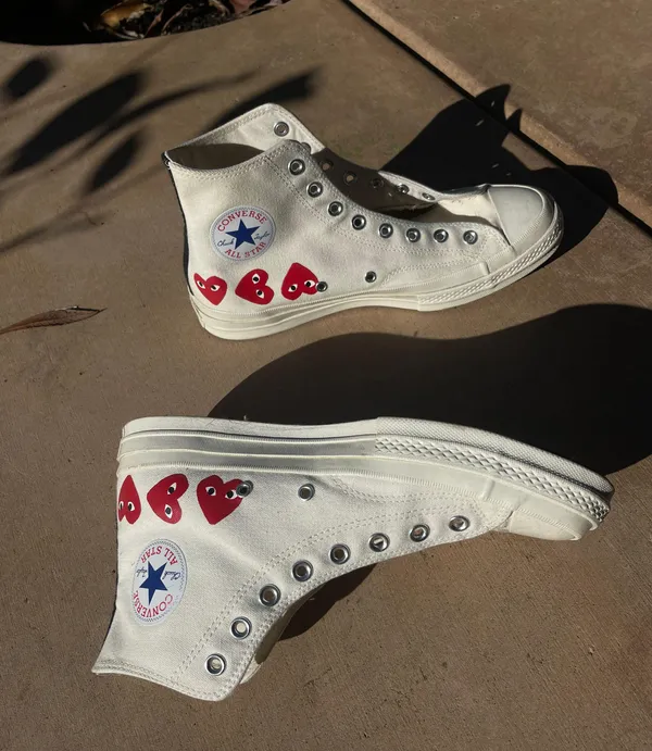 Converse Women’s Size 10 Pre loved men’s Chuck 70 High Top Comme des Garcons Play Multi Heart 9 - Image 4