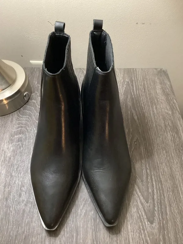 Marc Fisher  Black Leather Pointed Toe Ankle Booties - Image 2