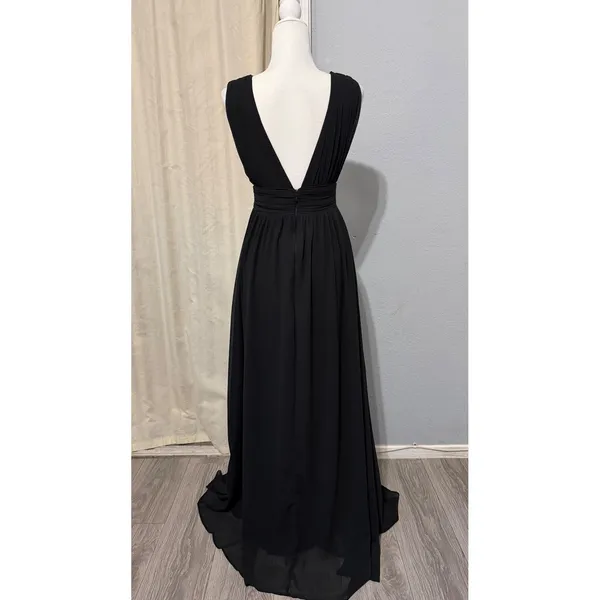 Lulus Maxi Dress XS Heavenly Hues Black Deep V-Neck Side Slit Gown Prom Romantic - Image 5
