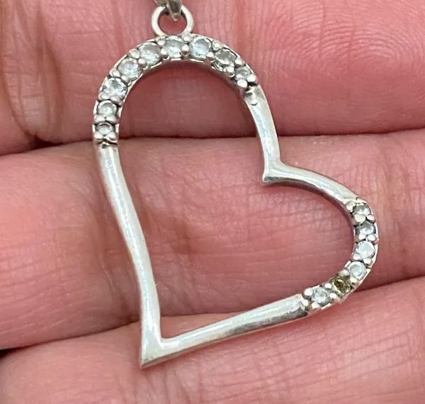 Vintage Signed 925 Italy Sterling Silver Open Heart CZ Pendant Necklace 6.4g - Image 7