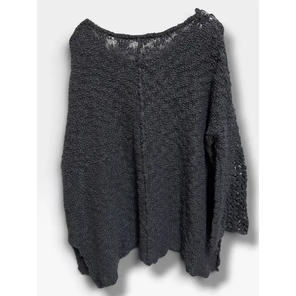Free People Pretty Pointelle Vee Sweater Small Charcoal Oversized Open Knit - Image 4
