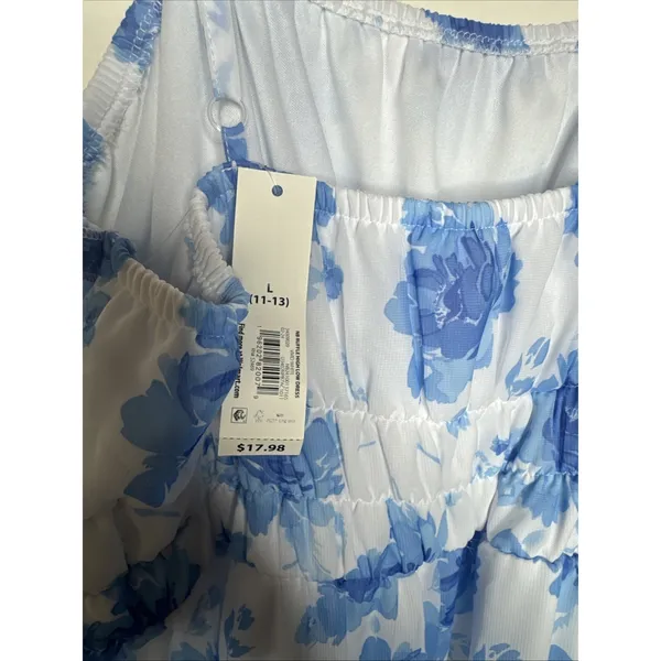 No Boundaries Floral Hi-Low Long Dress L (11/13) Blue White Spaghetti Strap NWT - Image 4