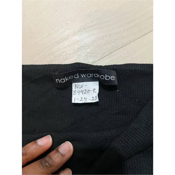 Naked Wardrobe NEW Women Black Spaghetti Strap Ribbed Knit Bodysuit - Image 3