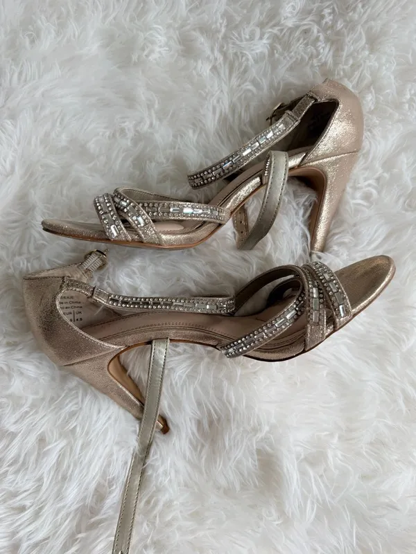 Kelly & Katie Reekie Gold Strappy Rhinestone Heeled Sandals - Image 5