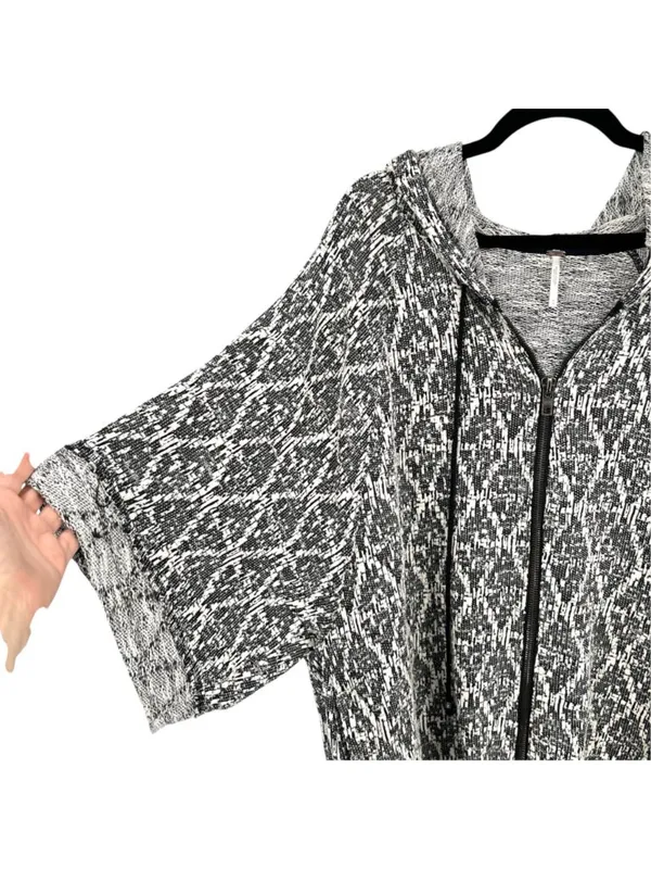 Free People Sante Fe Jacquard Kimono Hoodie Black White Bohemian Size Medium - Image 3