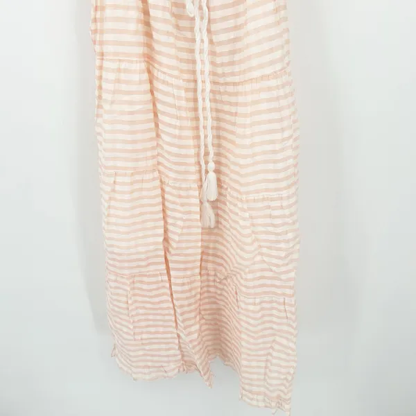 Moon River Womens Milkmaid Resortwear‎ Poplin Striped Puff Sleeve Midi Dress M - Image 4