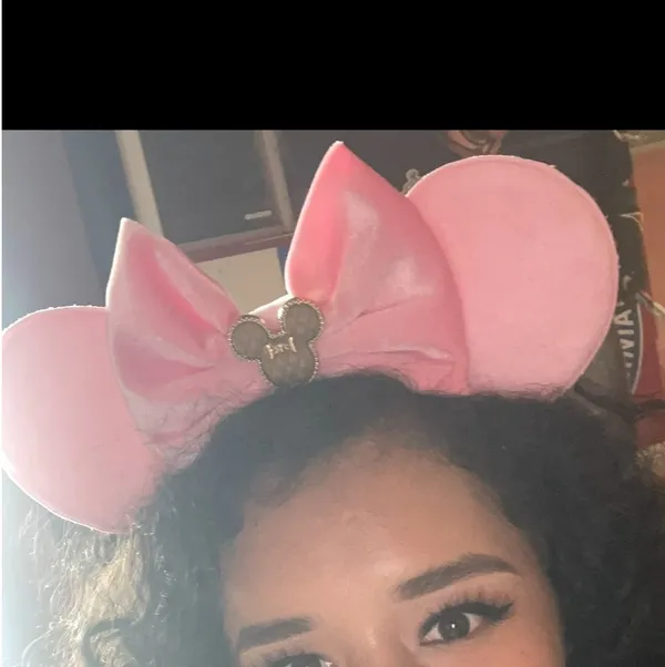 Pink Velvet Minnie Mouse inspired ears with brown charm - Image 5