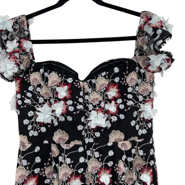 Dress‎ the Population Tara Floral Embroidered Black Multi Dress Size Large - Image 8