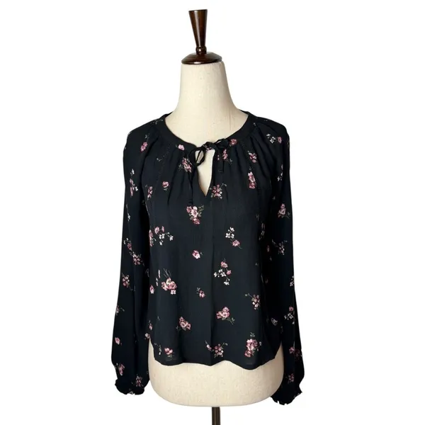 Hollister‎ Shirt Women XS Black Floral Long Sleeve Boho Top NWT Whimsigoth - Image 2