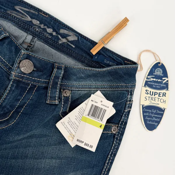 Seven 7 Jeans Women’s 4 Blue Slim Boot Super Stretch Denim Whisker Wash NWT - Image 4